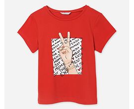 červené dívčí potištěné triko s krátkým rukávem Mayoral 6020-37