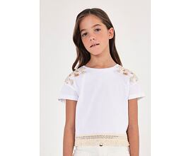 dívčí crop tričko s výšivkou a třásněmi Mayoral 6050-33