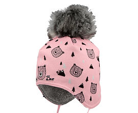 dětská čepice na uši zimní s kožešinovou bambulí 