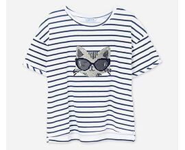 Mayoral letní triko s kočkou z otočných flitrů 6018-65