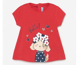 červené letní tričko s třpytivým obrázkem pro holčičky Mayoral 1088-56