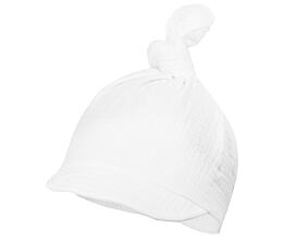 bílý kojenecký letní šátek s kšiltem a uzlem z BIO bavlny Jamiks Fiorello