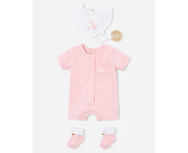 kojenecký letní overal, ponožky a slintáček v kompletu Mayoral 1727-82 pro holčičku