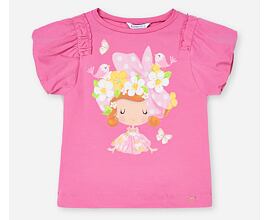 růžové letní triko s panenkou a balónovými rukávky Mayoral 3002-22