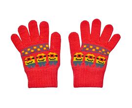 prstové pletené dětské rukavice mimoni červené pro věk 8-10 let