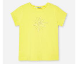 žluté letní dětské triko se třpytivou kytičkou Mayoral 174-12