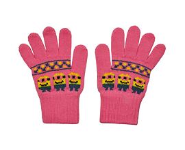 prstové pletené dětské dívčí rukavice mimoni růžové pro věk 8-10 let