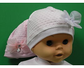 dívčí bavlněná čepice s mašličkou pro obvod hlavy 40-46 bílá