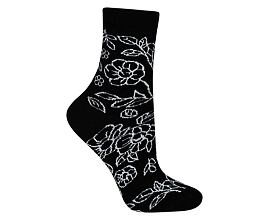 obrázkové dívčí černé ponožky s kytičkami