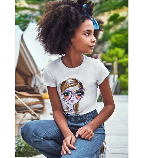 bílé dívčí letní triko s potiskem Mayoral 6037-71