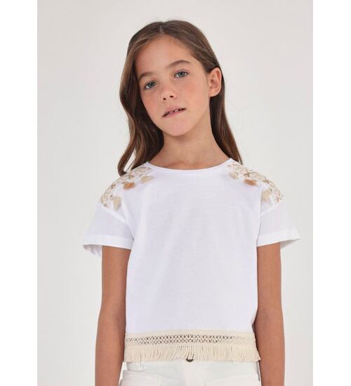 dívčí crop tričko s výšivkou a třásněmi Mayoral 6050-33
