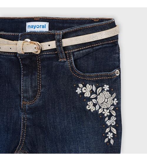 dětské vyšívané strečové džíny s páskem Mayoral 4550
