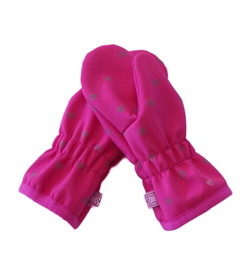 dívčí softshellové rukavice nezateplené růžové s reflexními srdíčky