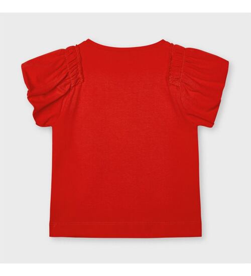 červené letní triko s panenkou a balónovými rukávky Mayoral 3002-21