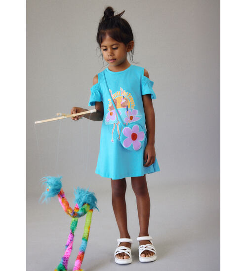 Mayoral letní šaty s taštičkou v tyrkysové barvě