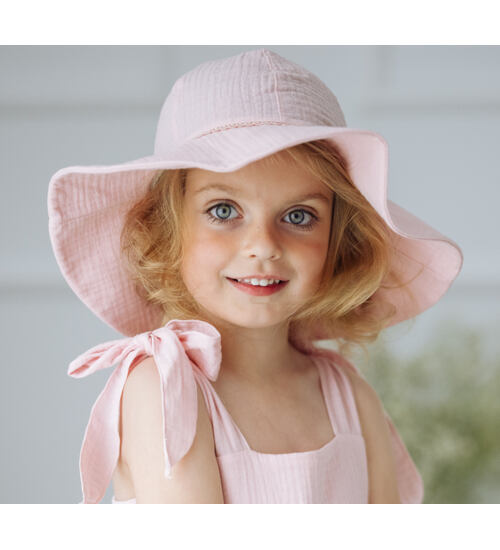 letní klobouk z mušelínu Jamiks Nokka růžový pro malé holčičky