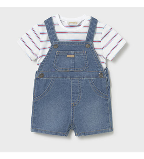 džínové kraťasy s laclem a pruhované tričko v kompletu Mayoral 1623-48