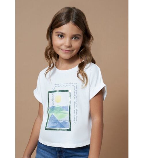 dívčí bílé crop triko s obrázkem Mayoral 6013-54