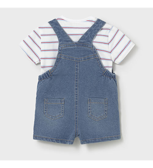 džínové kraťasy s laclem a pruhované tričko v kompletu Mayoral 1623-48