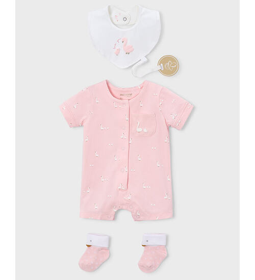 kojenecký letní overal, ponožky a slintáček v kompletu Mayoral 1727-82 pro holčičku