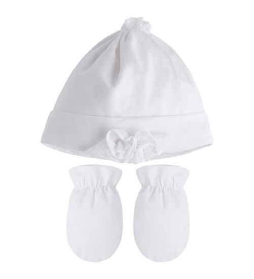 čepička a rukavičky pro novorozence - bílé