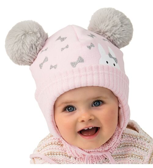 zimní růžová čepice pro miminka Marika Frania