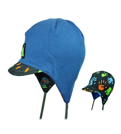 bavlněná oboustranná čepice pro obvod hlavy 40 až 48 cm modrá