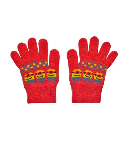 prstové pletené dětské rukavice mimoni červené pro věk 8-10 let