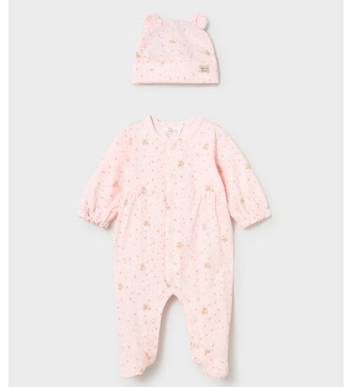 celorozepínací růžový kojenecký overal s čepičkou Mayoral 1706-86