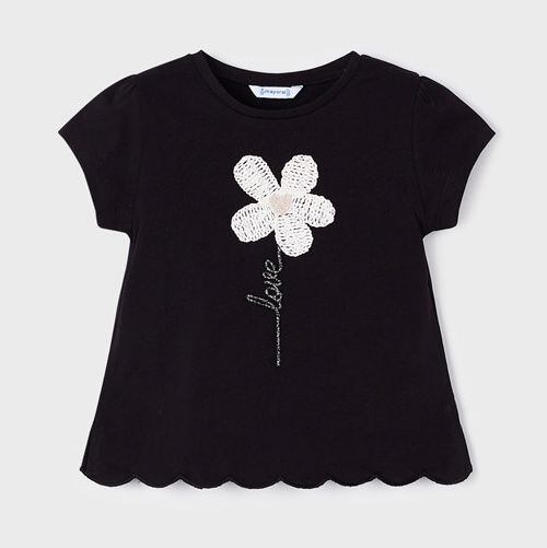 dětské černé triko s kytičkou Mayoral 3060-64