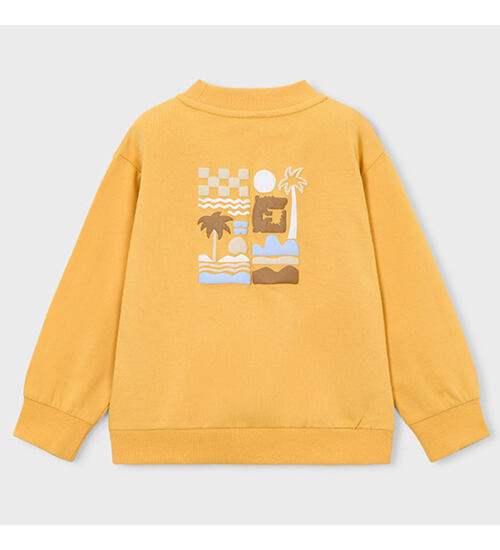 dětská okrová mikina s letním motivem na zádech