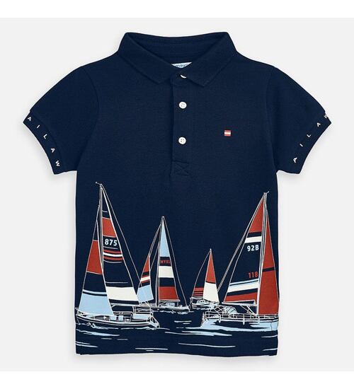 dětské tričko s límečkem a plachetnicemi Mayoral 