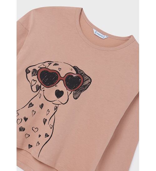 pudrové triko Mayoral se psem v brýlích 7038-24