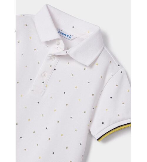 dětské tričko s límečkem bílé se vzorečkem Mayoral 3150-27