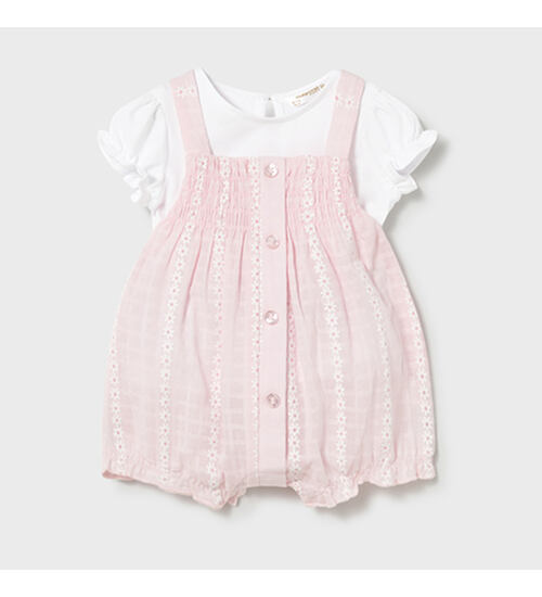 růžový bavlněný letní overal s tričkem Mayoral 1638-42 pro miminka