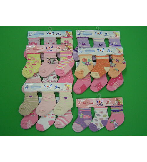 kojenecké ponožky pro holčičky - 3 páry v balení mix barev