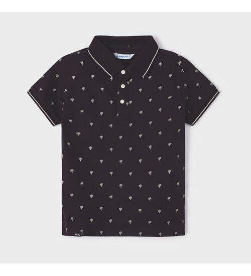 dětské tričko s límečkem černé se vzorečkem Mayoral 3150-28