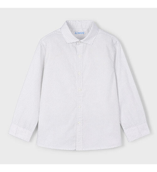 dětská bílá košile s barevným vzorečkem a dlouhým rukávem