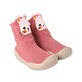 Kojenecké růžové ponožkoboty s motivem zajíčka.